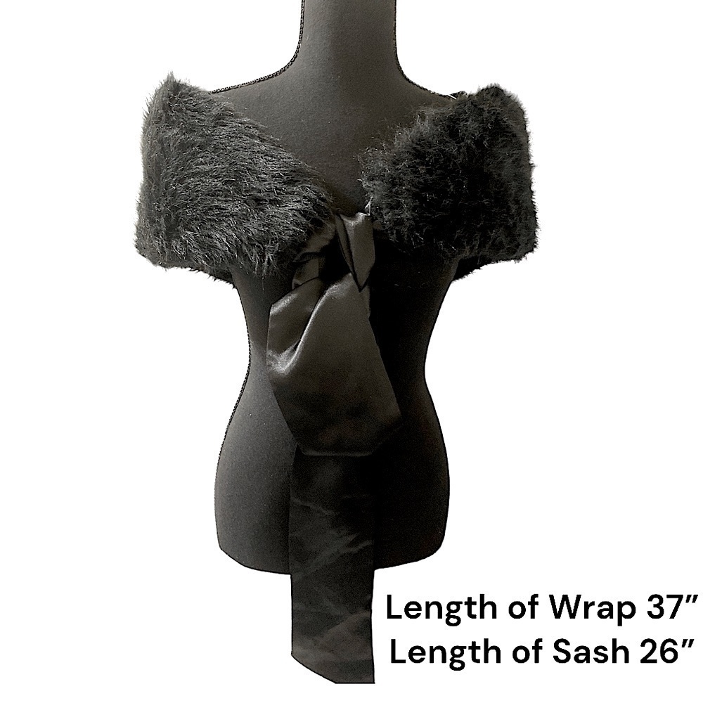 Faux Fur Wrap with Satin Sash Women’s One Size Black Goth Lolita NWOT BO… - Picture 6 of 6